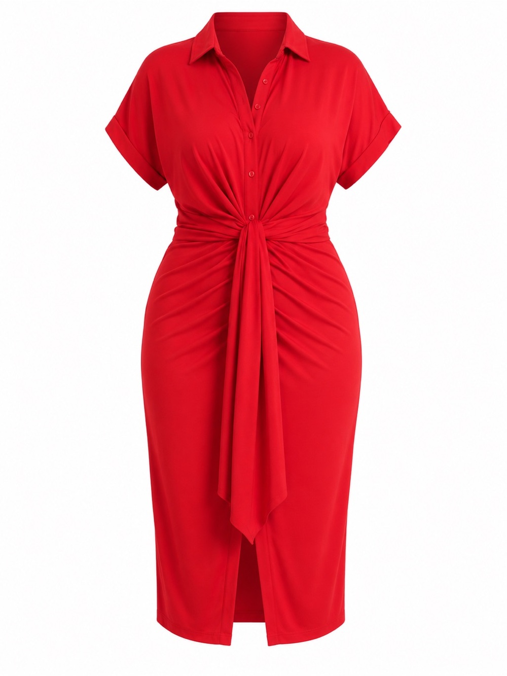 NWT Nina Parker 4X Flame Red Ruched Tie Front Midi Dress
